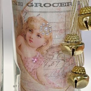 Shabby chic, glass candle holders with cherubs. Christmas decor. Handmade.